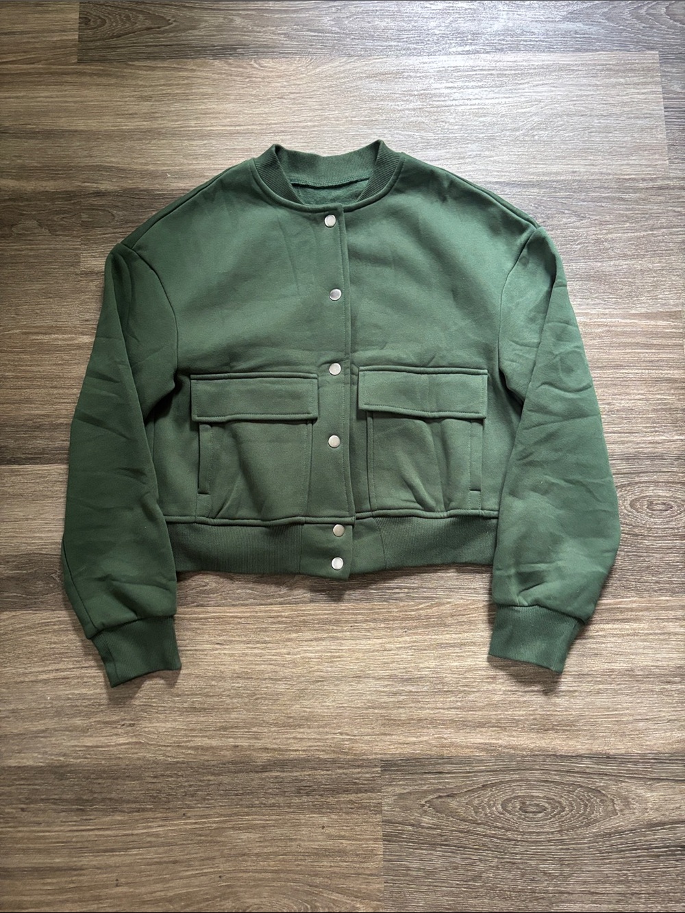 Womens Olive Green Snap-Front Utility Jacket